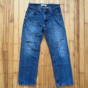 Levi Strauss 559 Relaxed Straight Jeans Blue Denim Distressed Knee Mens 32x32